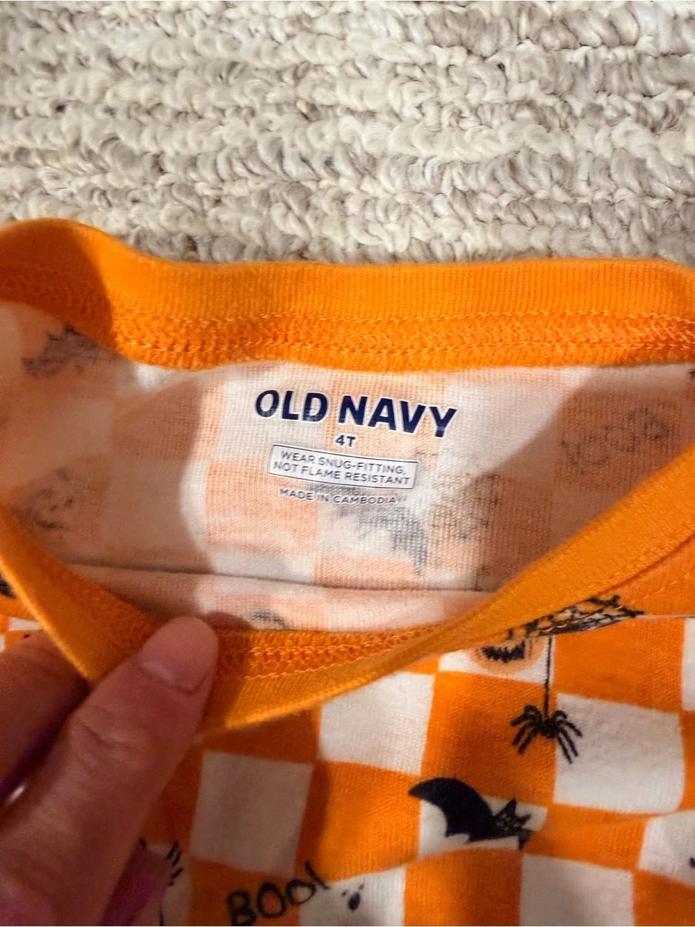 Old Navy Orange and White Checkerboard Halloween Pajama Set